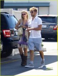 "Glee" actress has breakfast with her boyfriend Alex Pettyfer at the Beverliz Cafe in Beverly Hils.