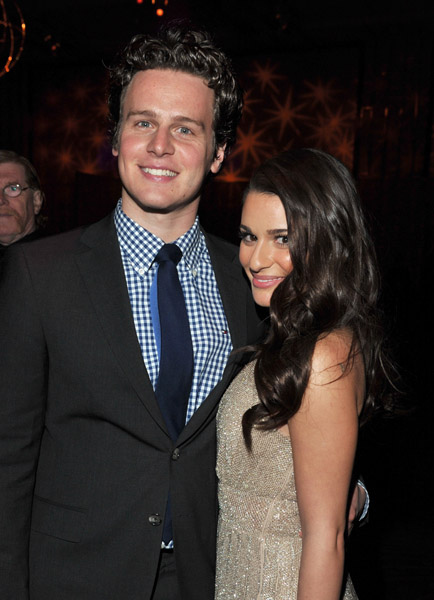HOLLYWOOD CA DECEMBER 05 Actors Jonathan Groff L and Lea Michele